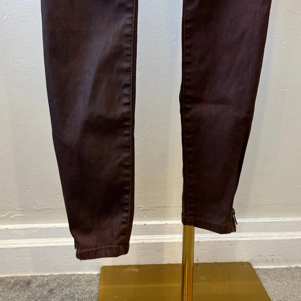 Current/Elliott “Soho Zip Stiletto” Brown Coated Skinny Pants – Size 27